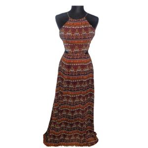 BURGUNDY FLORAL CUTOUT SUMMER DRESS